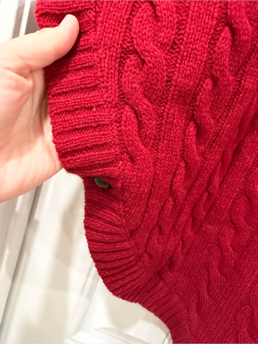 Red Cable-Knit Button-Front Poncho Sweater Ireland - Picture 2 of 7